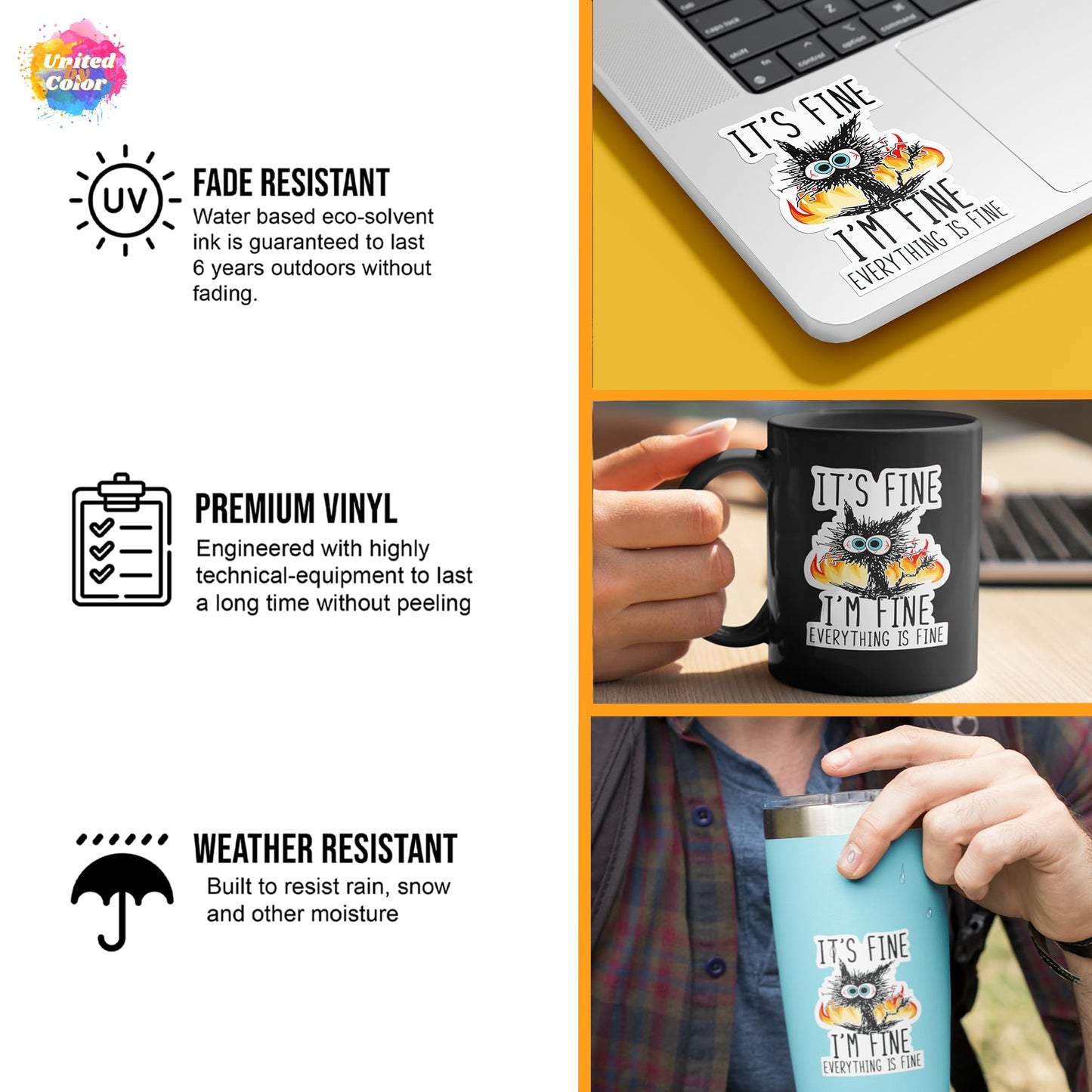 "It's Fine I'm Fine Everything is Fine" Sticker (3 Pack) - Fade Resistant - Waterproof