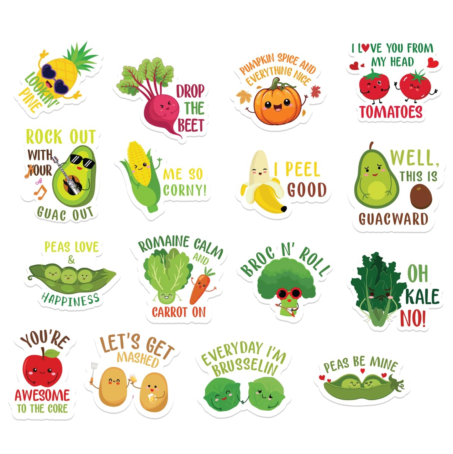 Food Stickers (16 Pack) - Fade Resistant - Waterproof