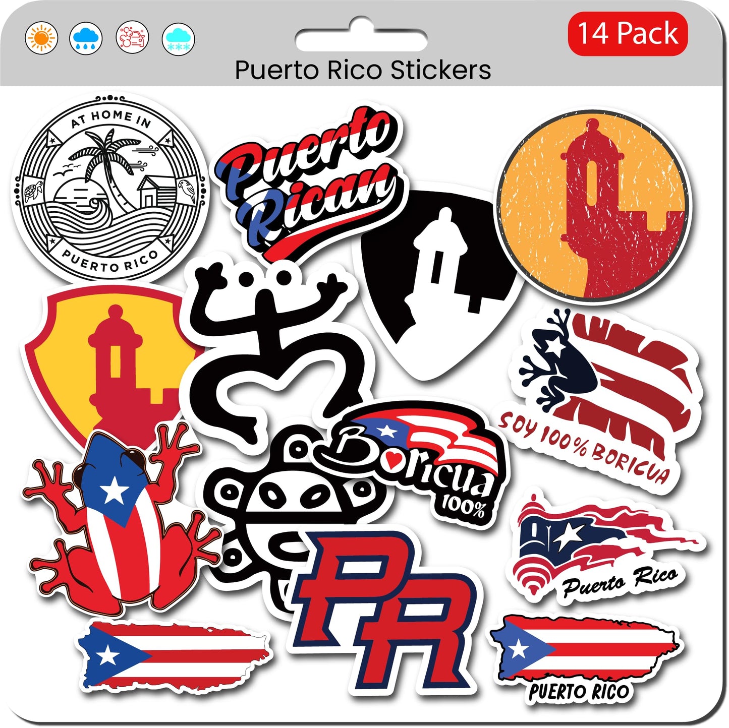 Puerto Rico Stickers (14 Pack) - Fade Resistant - Waterproof