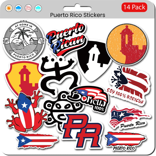 Puerto Rico Stickers (14 Pack) - Fade Resistant - Waterproof
