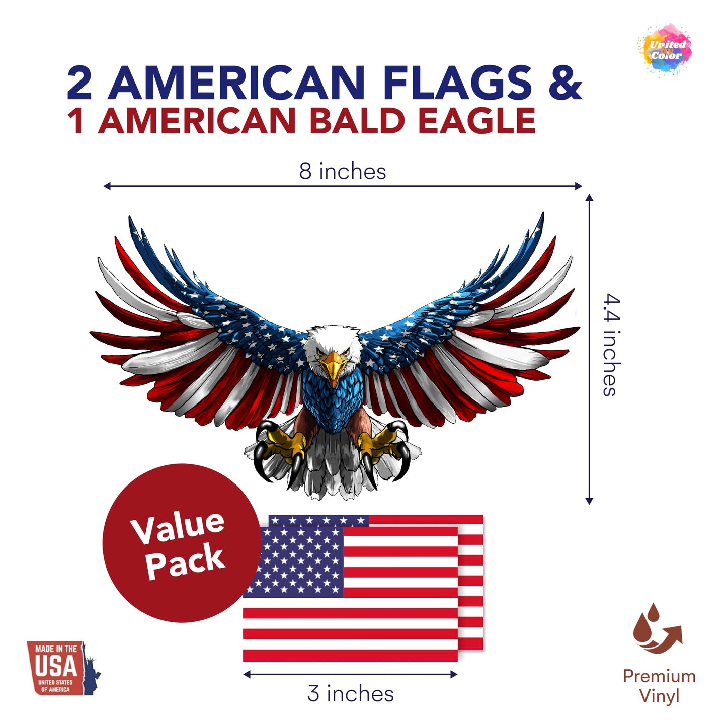 American Flag Sticker (3 Pack) - Fade Resistant - Waterproof