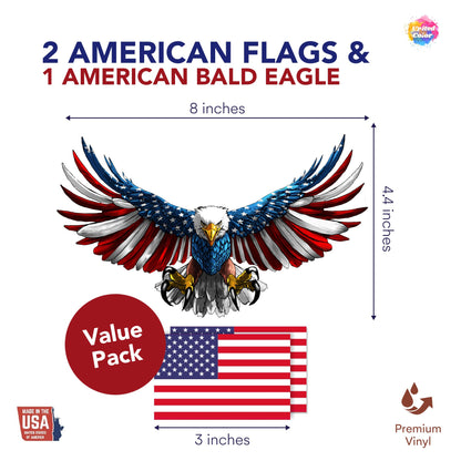 American Flag Sticker (3 Pack) - Fade Resistant - Waterproof