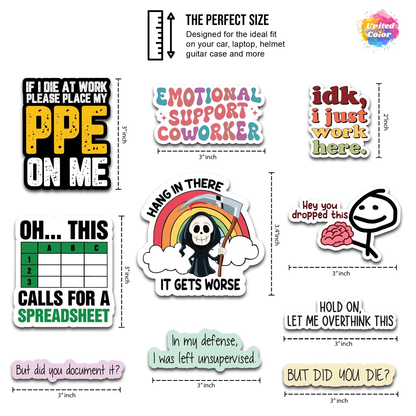 Funny Work Stickers (10 Pack)  - Fade Resistant - Waterproof