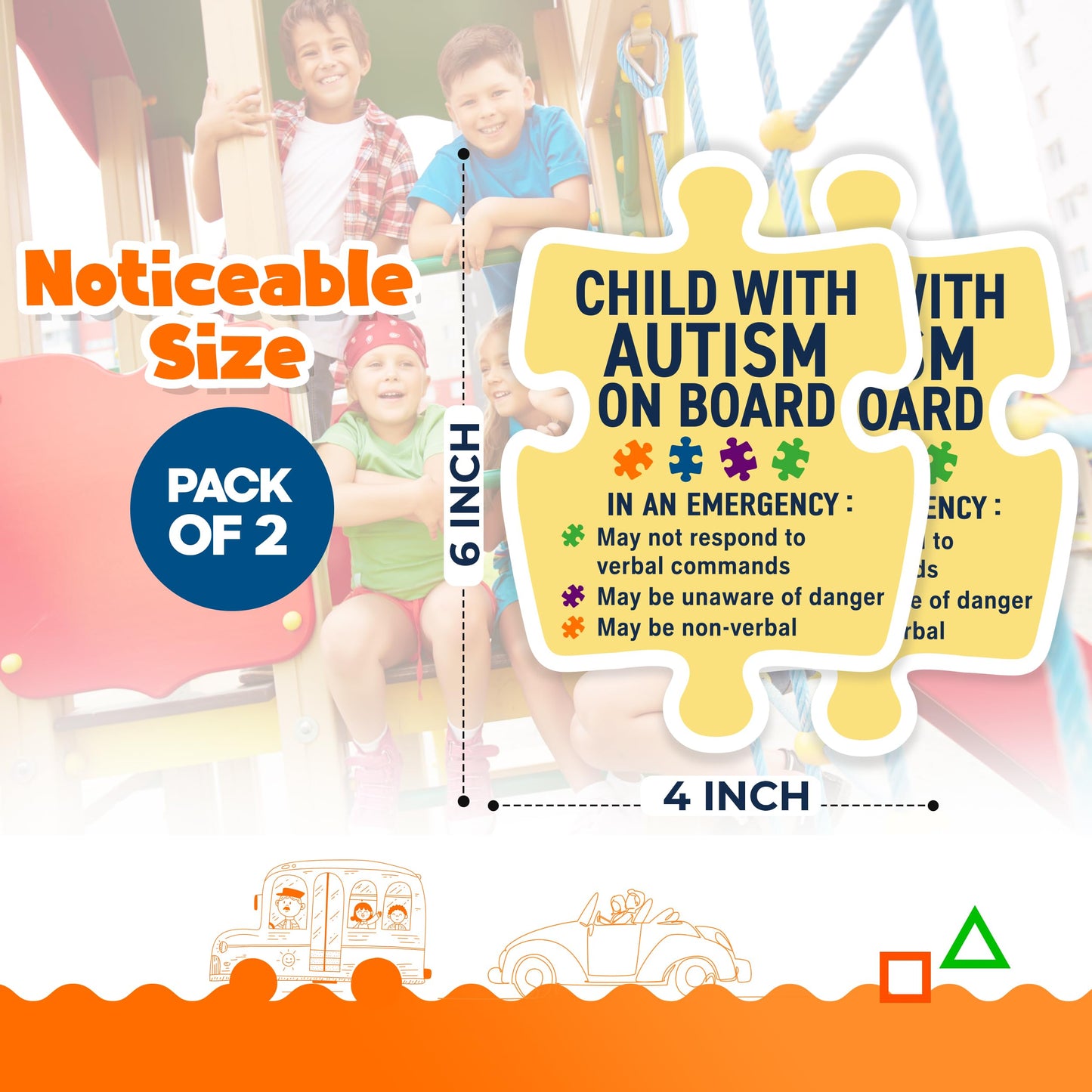 Child with Autism on Board Stickers (2 Pack) - Fade Resistant - Waterproof