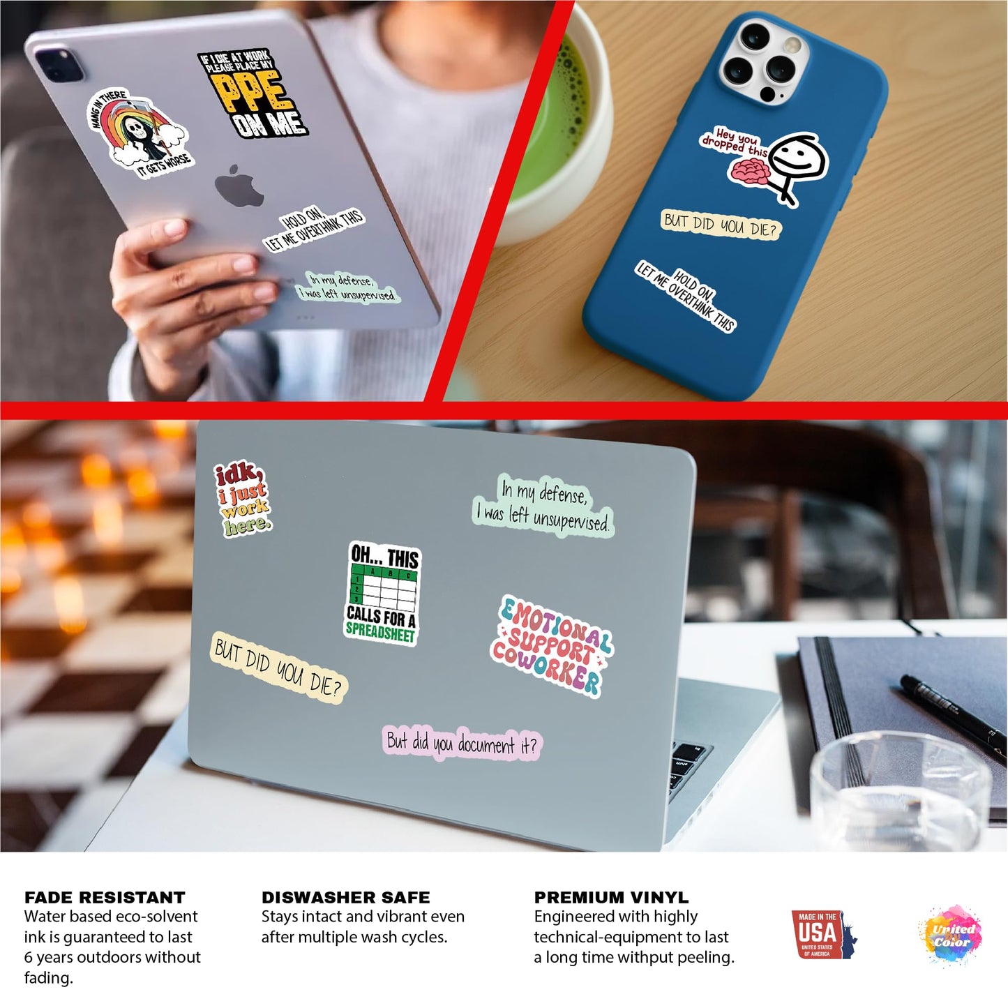 Funny Work Stickers (10 Pack)  - Fade Resistant - Waterproof