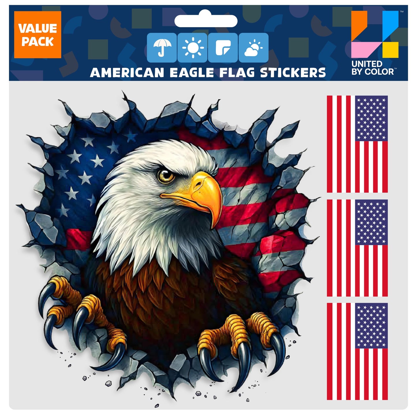 American Flag Stickers (4 Pack) - Fade Resistant - Waterproof