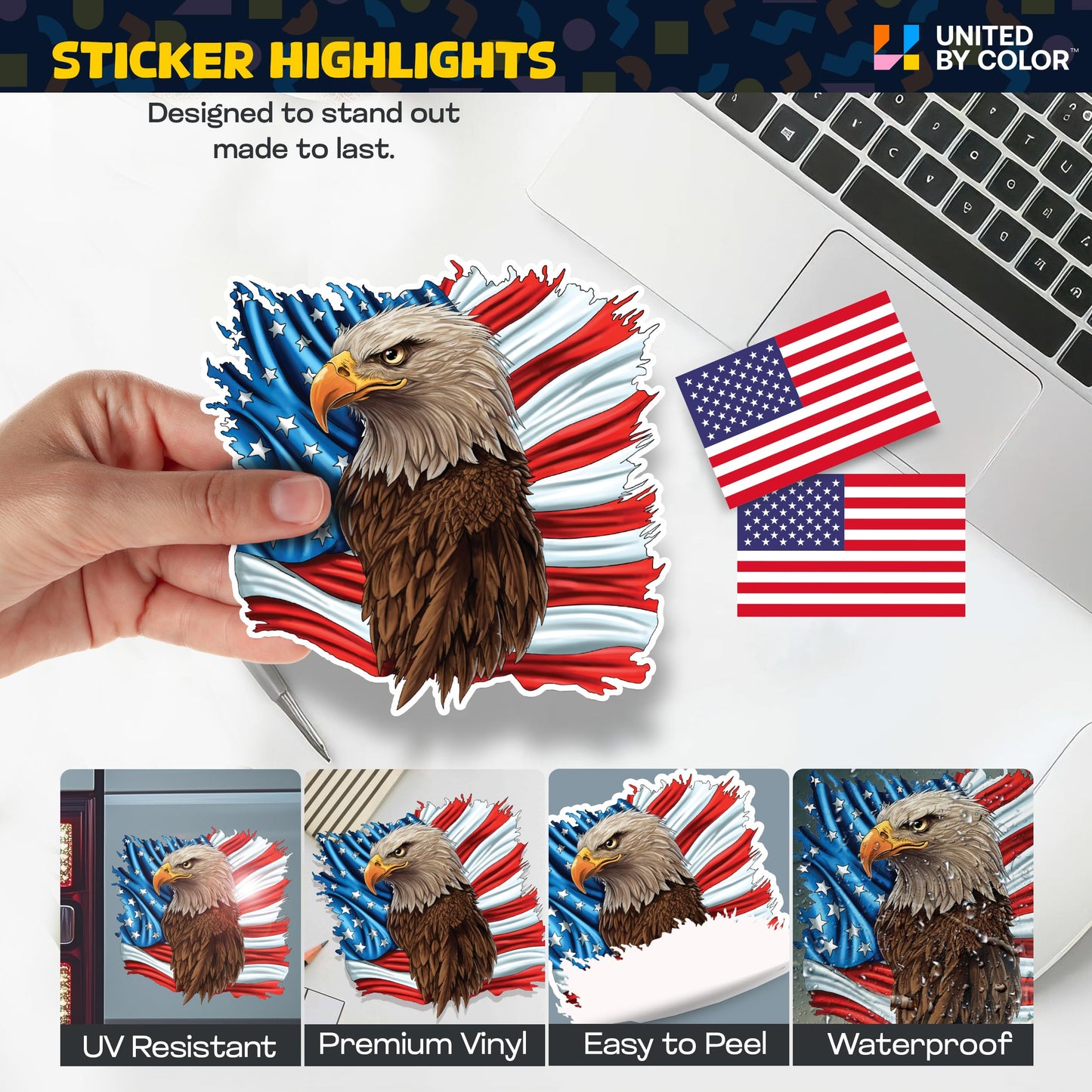 American Flag Sticker (3 Pack) - Fade Resistant - Waterproof